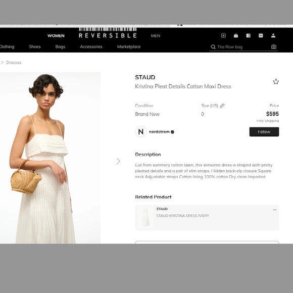 STAUD OFF WHITE MAXI DRESS NWT - Picture 7 of 8